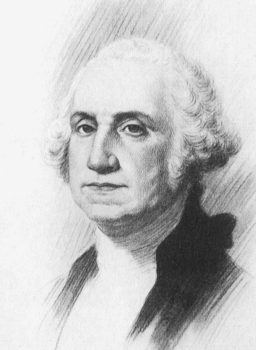 Drawing of George Washington, the first president of the United States, who had dentures by age 57